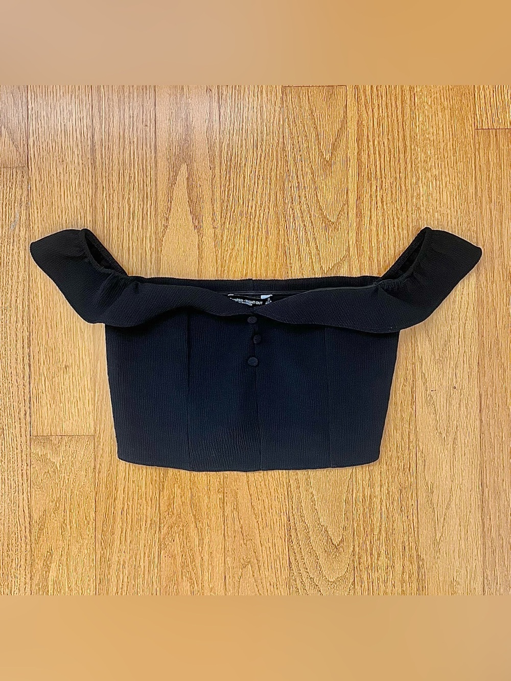Bershka black off the shoulder crop top with ruffled sleeves, size S
